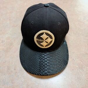 Kap King Snapback Hat Mens OSFM Black Steelers Faux Snakeskin Brim Flat Bill